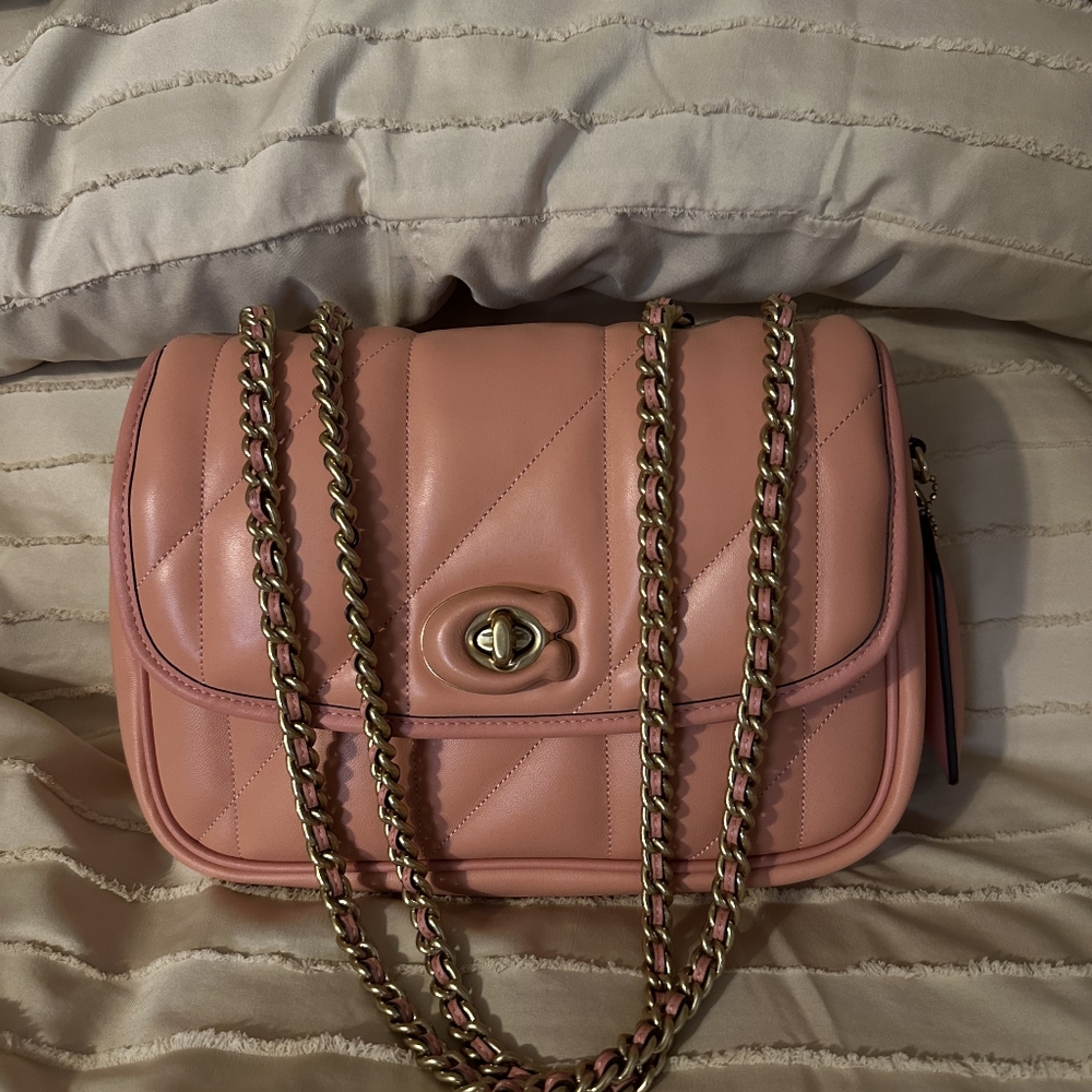 Coach Pink Quilted Shoulder Bag with Chain Strap